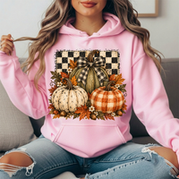 Rustic Fall Pumpkins Buffalo Check Bow Graphic Hoodie