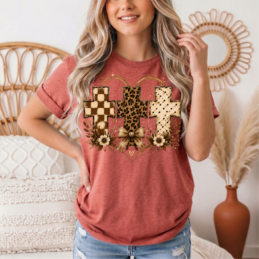 Christian Cross Trio Floral & Bow Graphic Tee