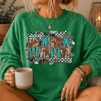 Mama Turquoise Cow Print Western Crewneck Sweatshirt