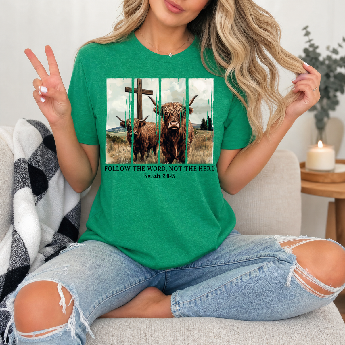 Follow the Word, Not the Herd Highland Cow Graphic Tee