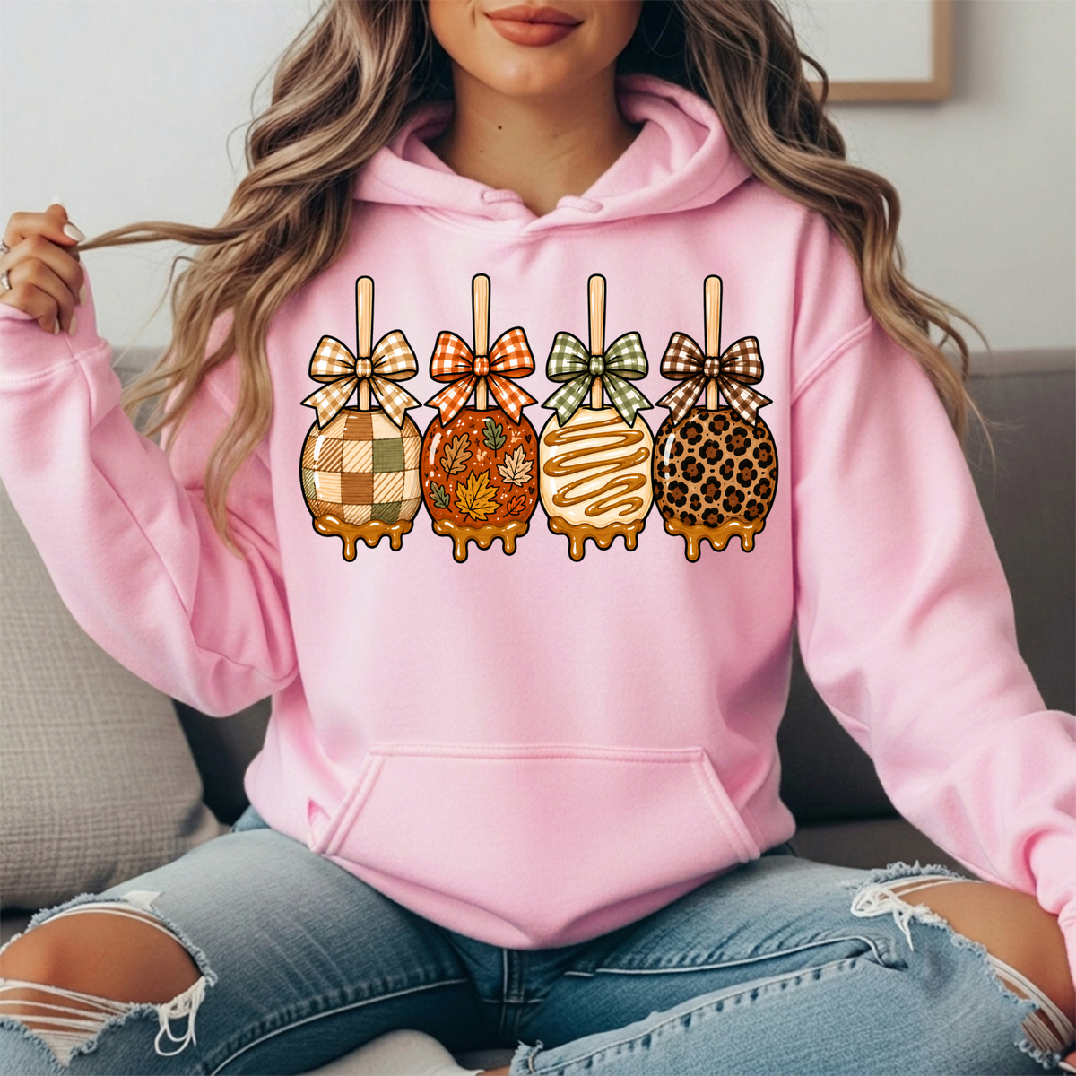 Fall Caramel Apples & Gingham Bows Graphic Hoodie