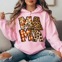 Mama Fall Patchwork & Leopard Bow Graphic Hoodie