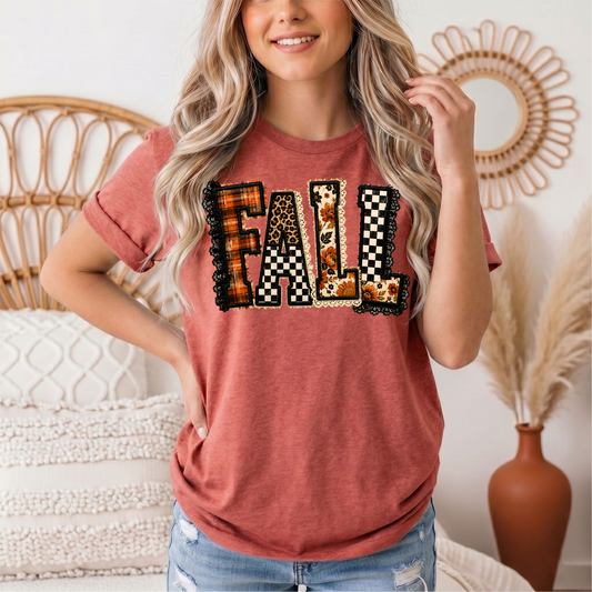 Fall Plaid Leopard & Floral Patchwork Graphic Tee