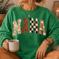 Nana Fall Patchwork Print Crewneck Sweatshirt