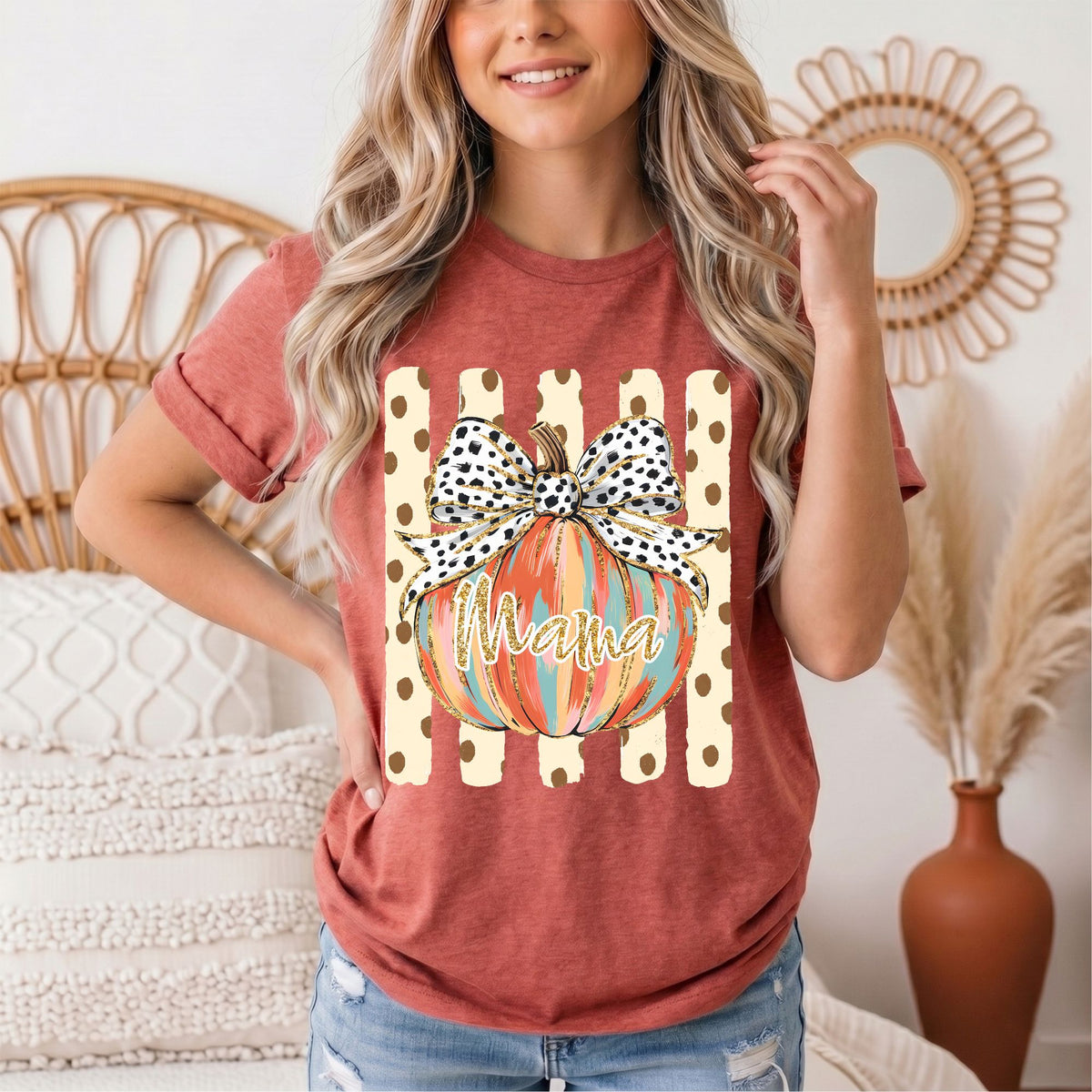 Mama Pumpkin & Spotted Bow Fall Graphic Tee