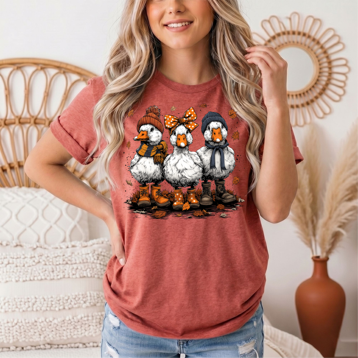 Autumn Duck Trio Boots & Bow Graphic Tee