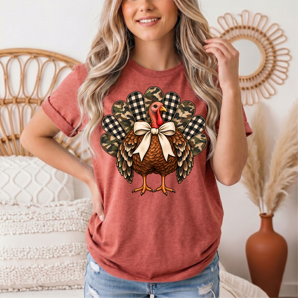 Camo & Buffalo Check Turkey Thanksgiving Graphic Tee
