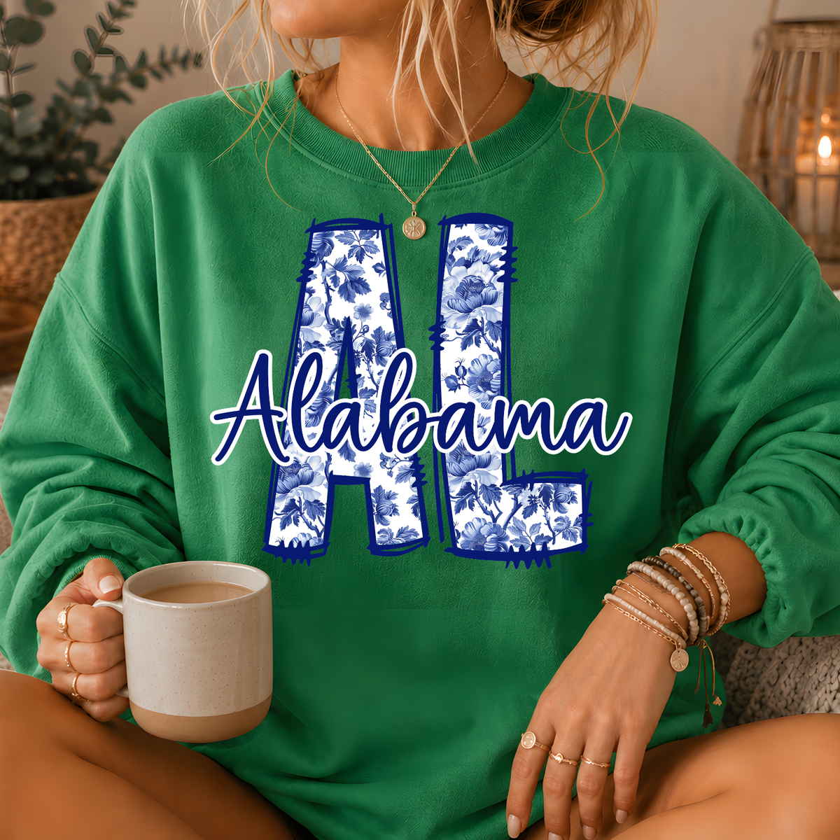 Alabama Blue Floral AL Crewneck Sweatshirt