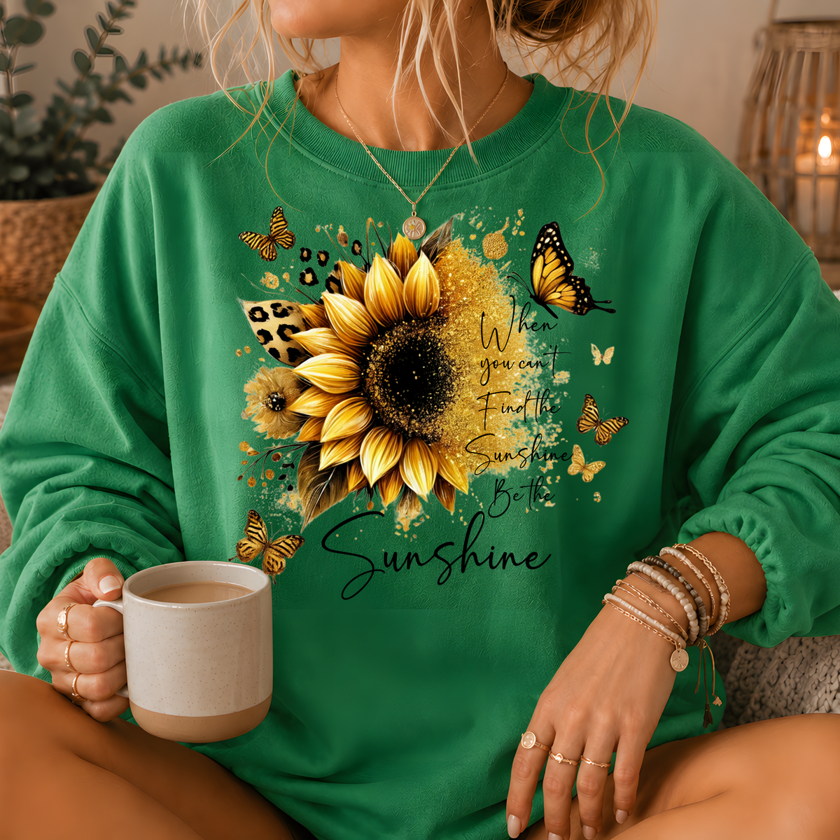 Be the Sunshine Sunflower Butterfly Crewneck Sweatshirt