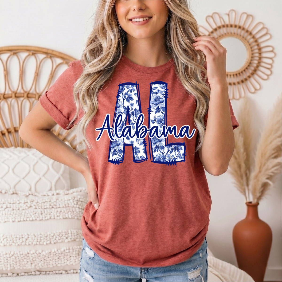 Alabama Blue Floral AL Graphic Tee