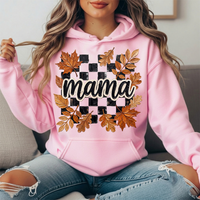 Mama Fall Leaves Checkerboard Graphic Hoodie