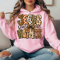 Jesus Loves This Hot Mess Leopard Bow Graphic Hoodie