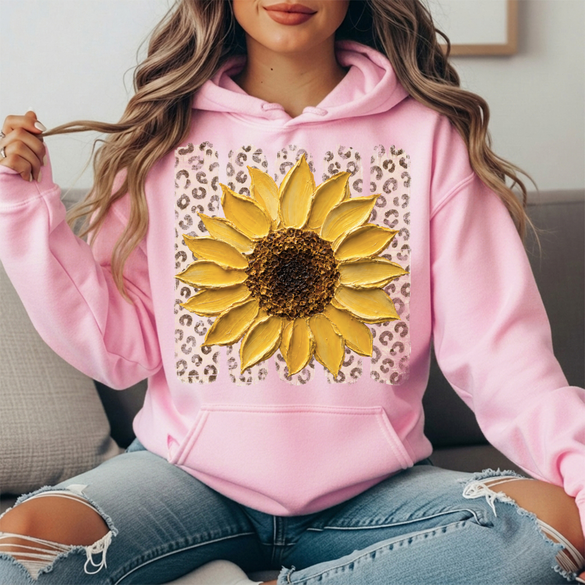 Sunflower Leopard Stripe Graphic Hoodie