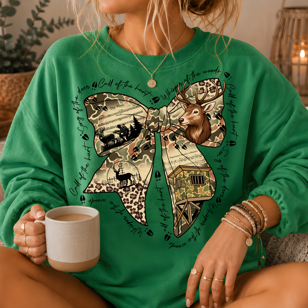 Camo Deer Hunting Bow Crewneck Sweatshirt