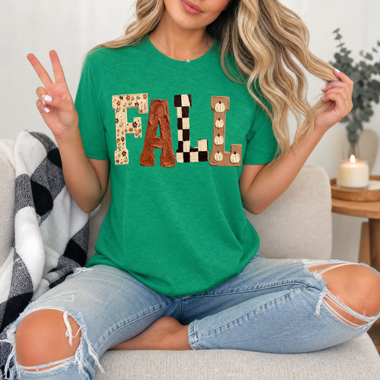 Fall Floral, Checkerboard & Pumpkin Graphic Tee