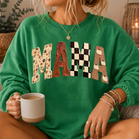 Mama Fall Patchwork Print Crewneck Sweatshirt