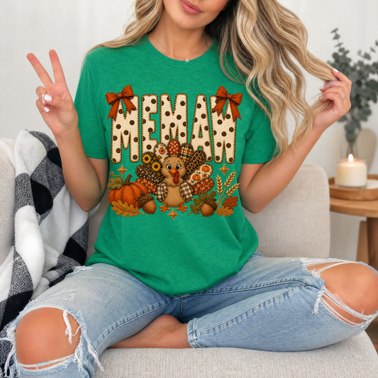Memaw Thanksgiving Turkey & Bow Graphic Tee
