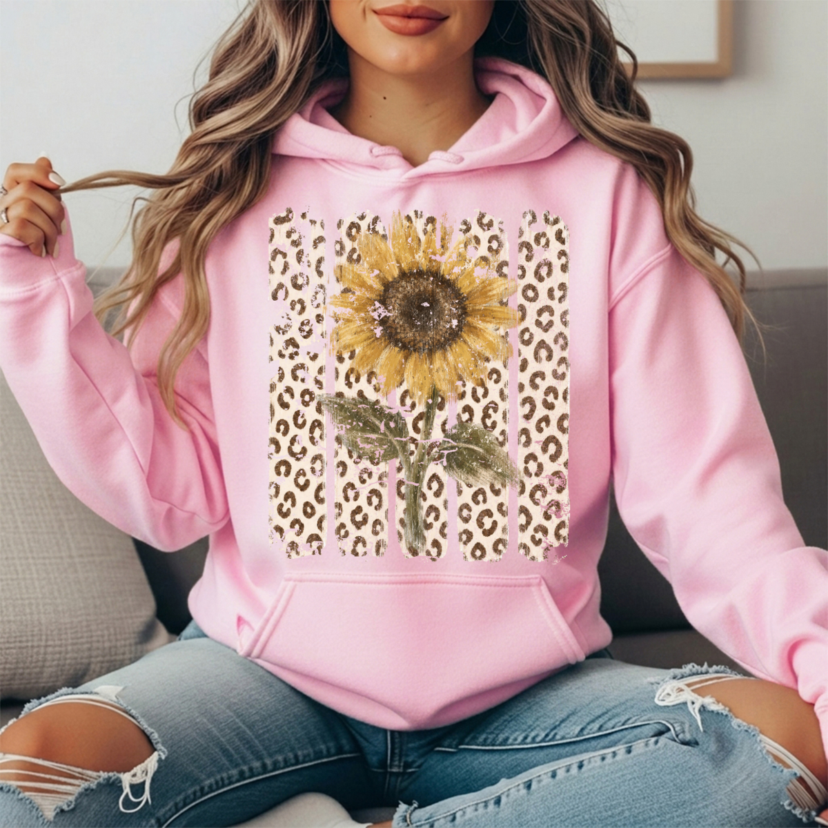 Sunflower Leopard Stripe Graphic Hoodie