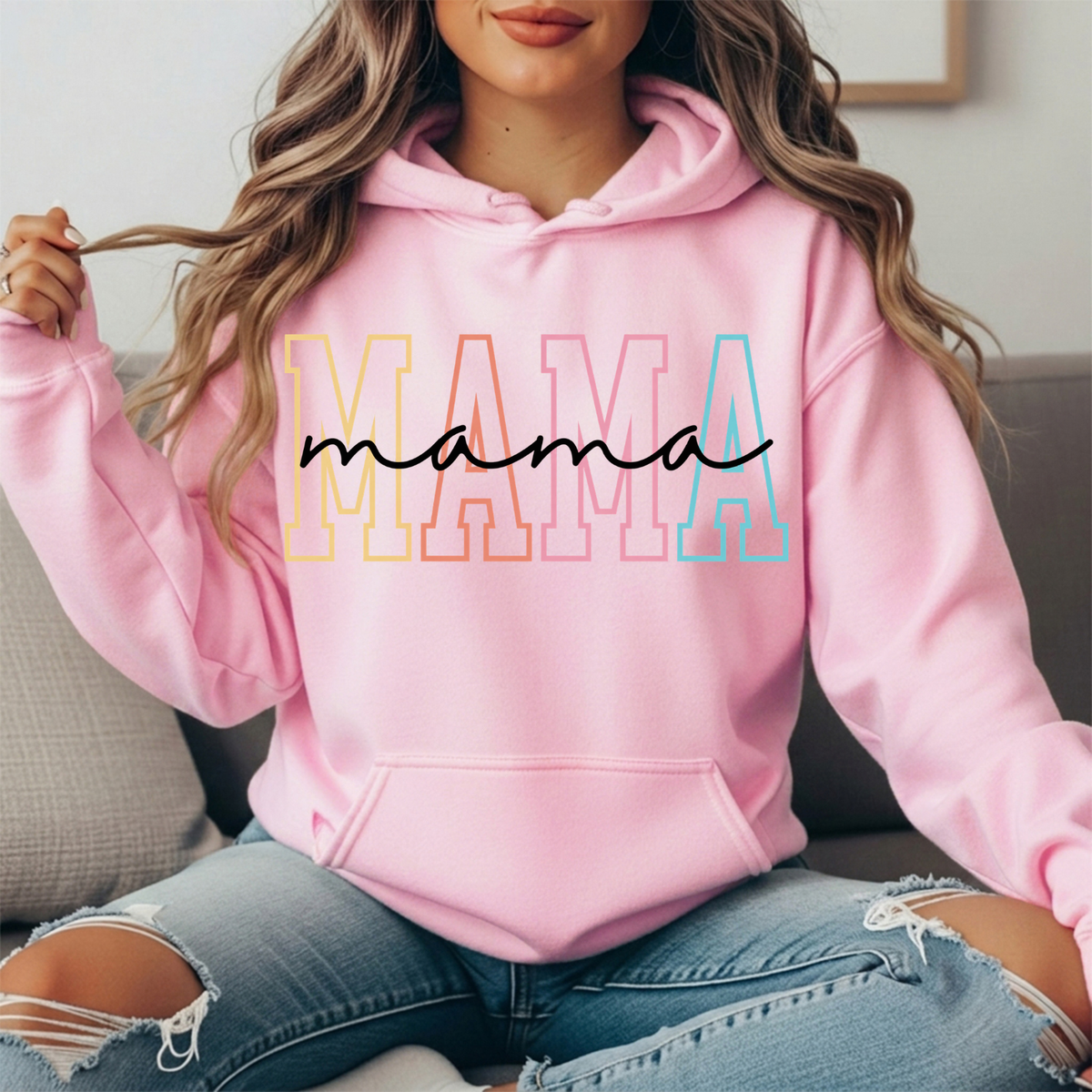 Pastel Mama Outline Graphic Hoodie