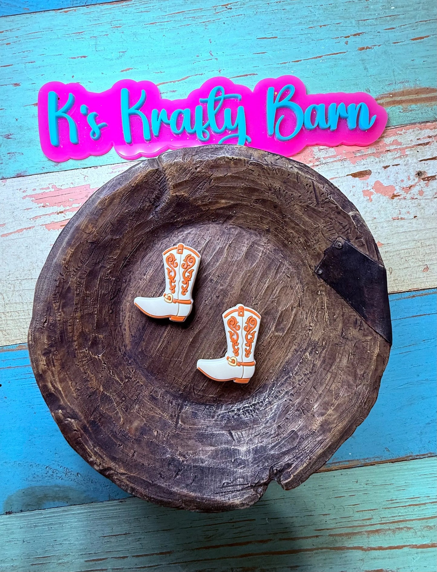 Silicone Focal Bead- Brown & Tan Cowgirl boots K's Krafty Barn