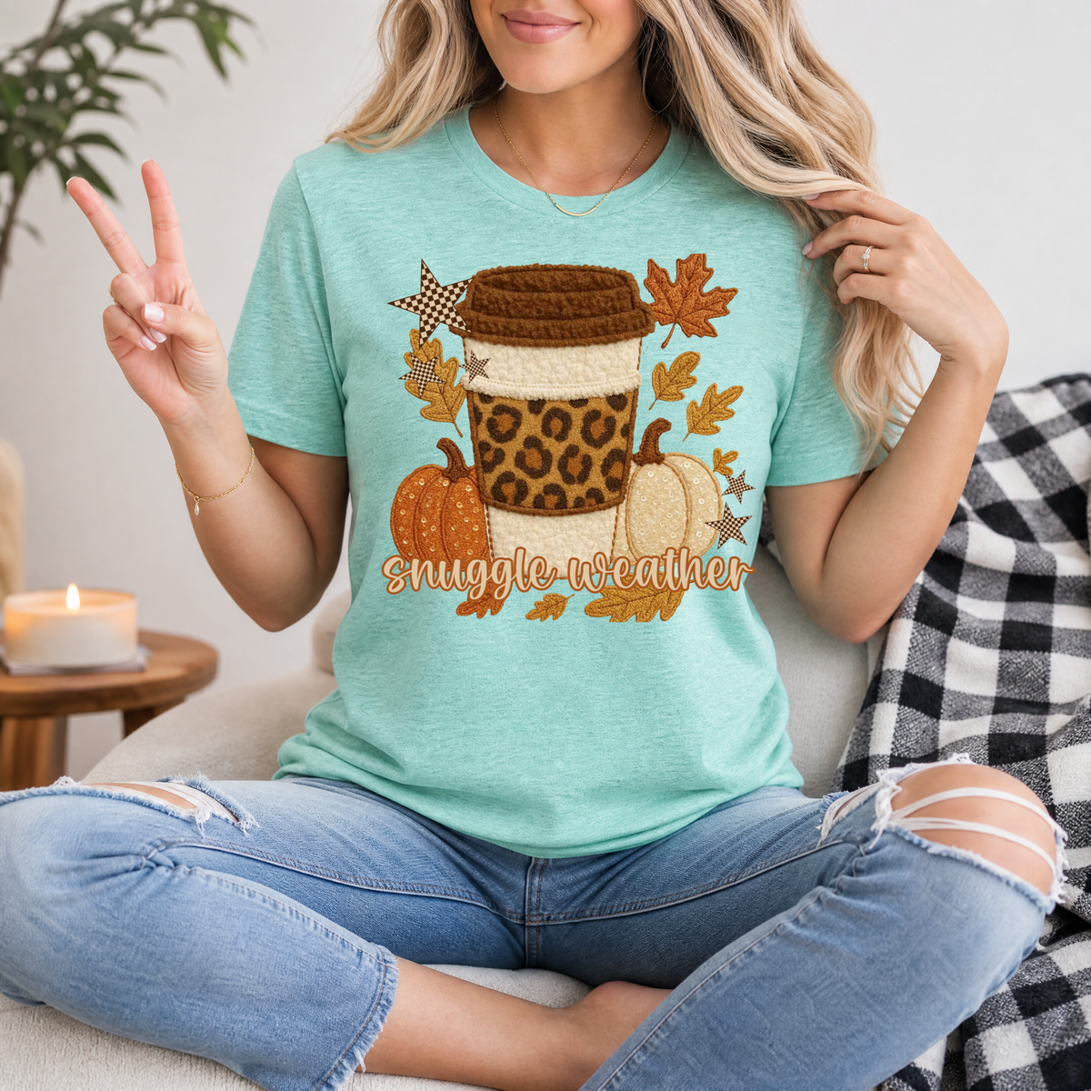 Snuggle Weather Faux Embroidery Coffee Graphic Tee
