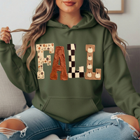 Fall Floral Checkerboard Pumpkin Lettering Graphic Hoodie