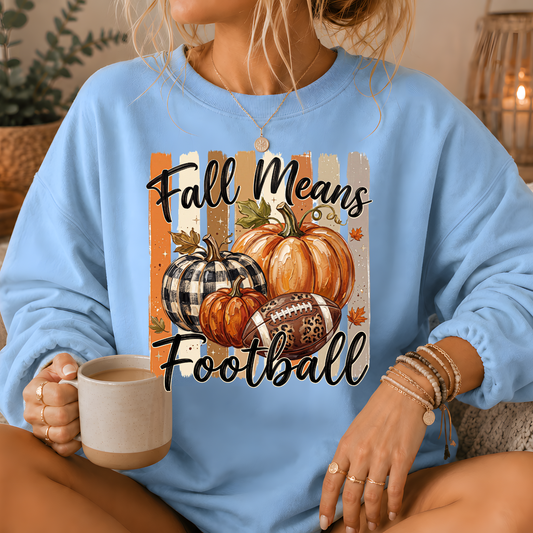 Fall Means Football Pumpkin Crewneck Sweatshirt