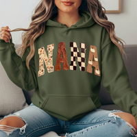 Nana Fall Floral, Checkerboard & Pumpkin Graphic Hoodie