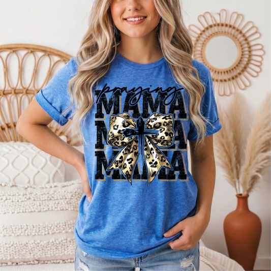 Praying Mama Leopard Bow & Cross Graphic Tee