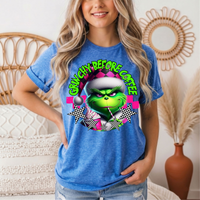 Grinchy Before Coffee Pink Checkerboard Christmas Graphic Tee