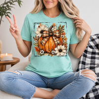 Fall Pumpkin Floral & Plaid Bow Graphic Tee