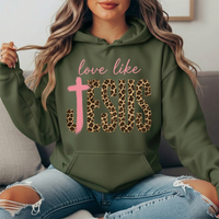 Love Like Jesus Leopard Print Cross Graphic Hoodie