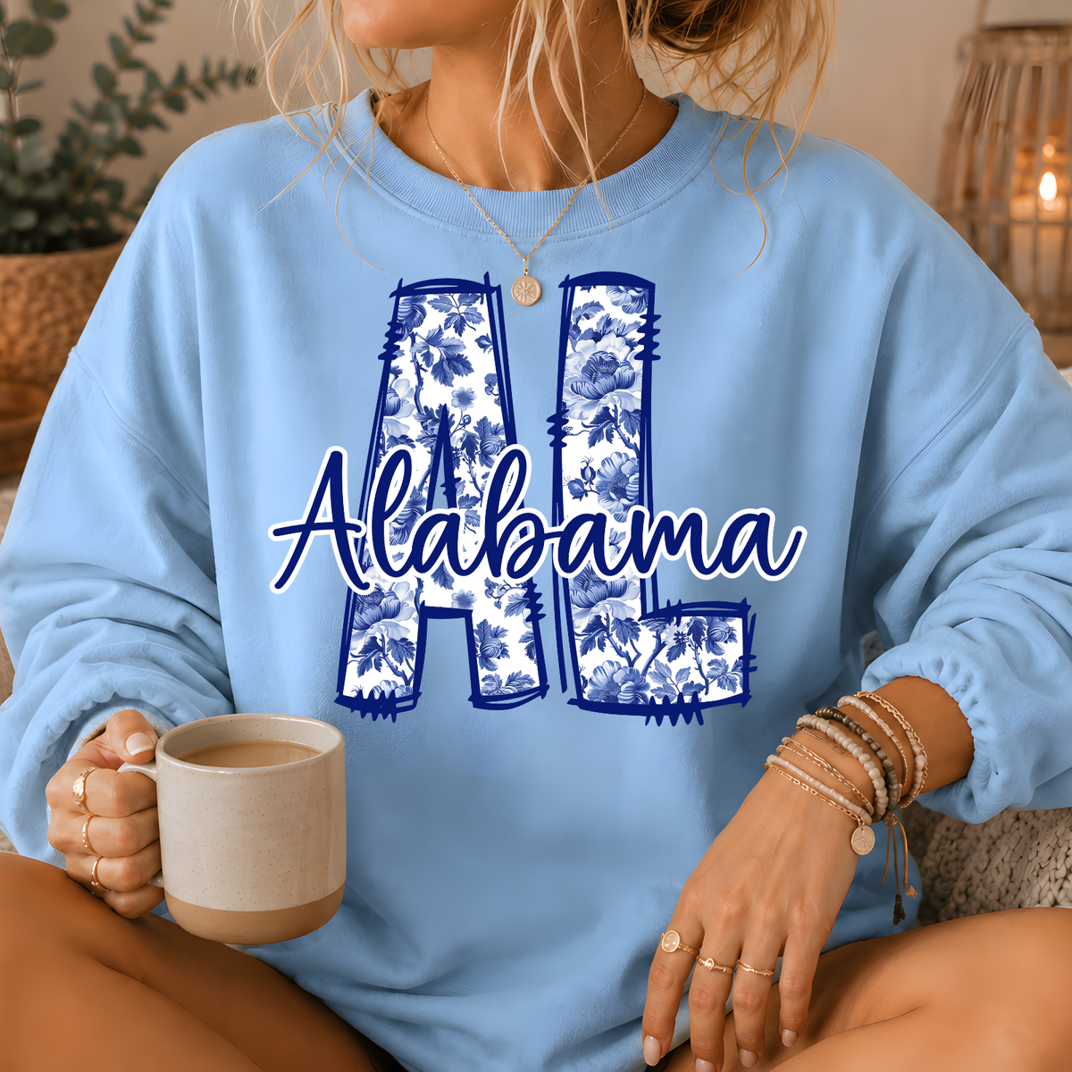 Alabama Blue Floral AL Crewneck Sweatshirt