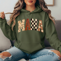 Mama Fall Floral, Checkerboard & Pumpkin Graphic Hoodie