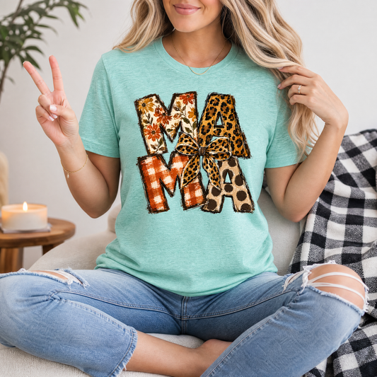 Fall Mama Floral & Leopard Bow Graphic Tee
