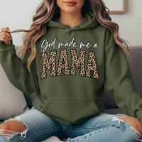 God Made Me a Mama Leopard Print Graphic Hoodie
