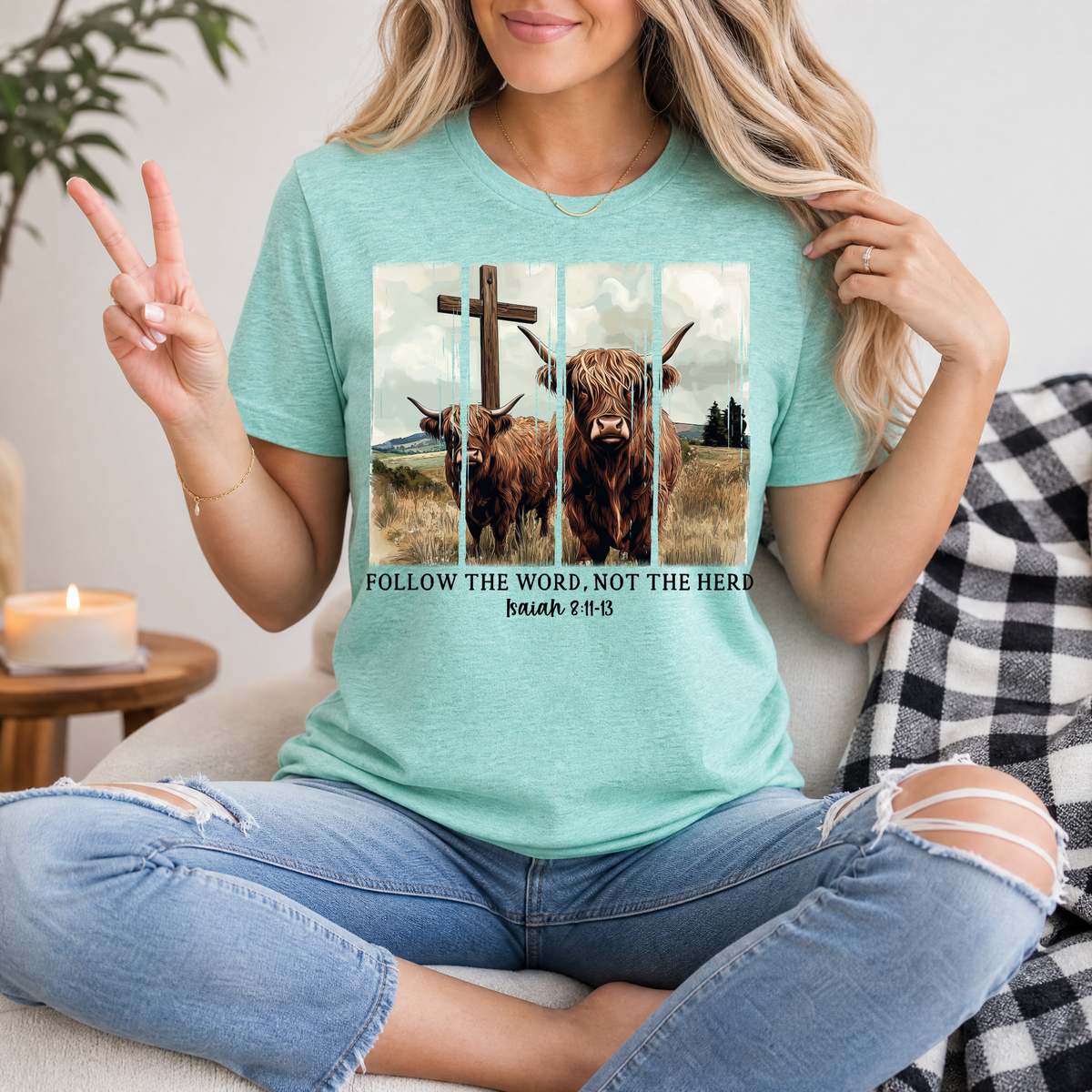 Follow the Word, Not the Herd Highland Cow Graphic Tee