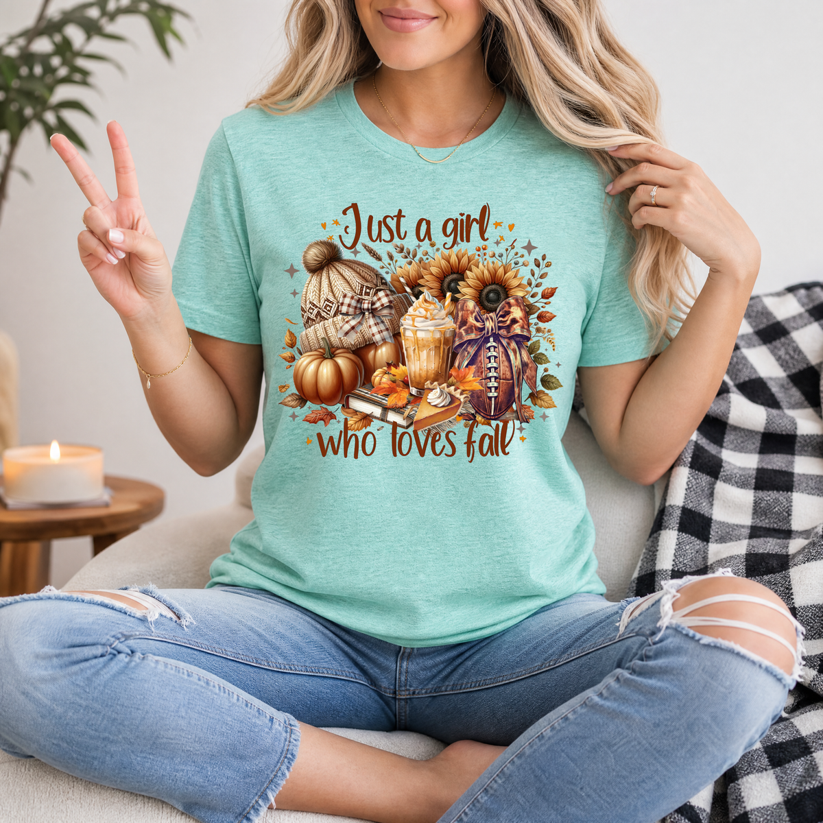 Just a Girl Who Loves Fall Football Premium Graphic Tee