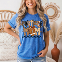 Football Mom Mixed Print Bow & Checkerboard Graphic Tee