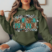Turquoise Cowhide Mama Western Graphic Hoodie