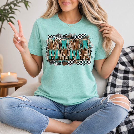 Western Mama Turquoise & Checkerboard Graphic Tee