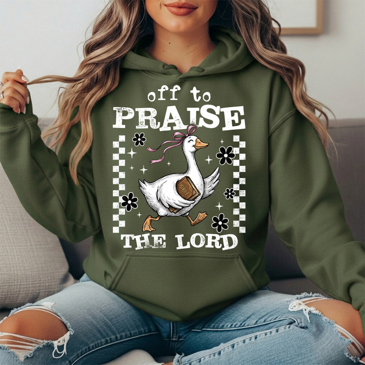Off to Praise the Lord Goose Graphic Hoodie