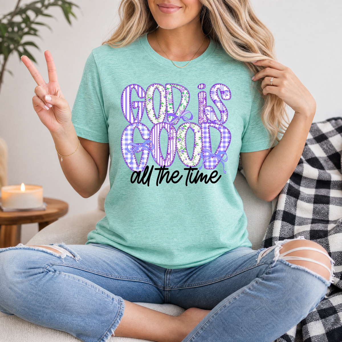 God Is Good Purple Floral Premium Graphic Tee