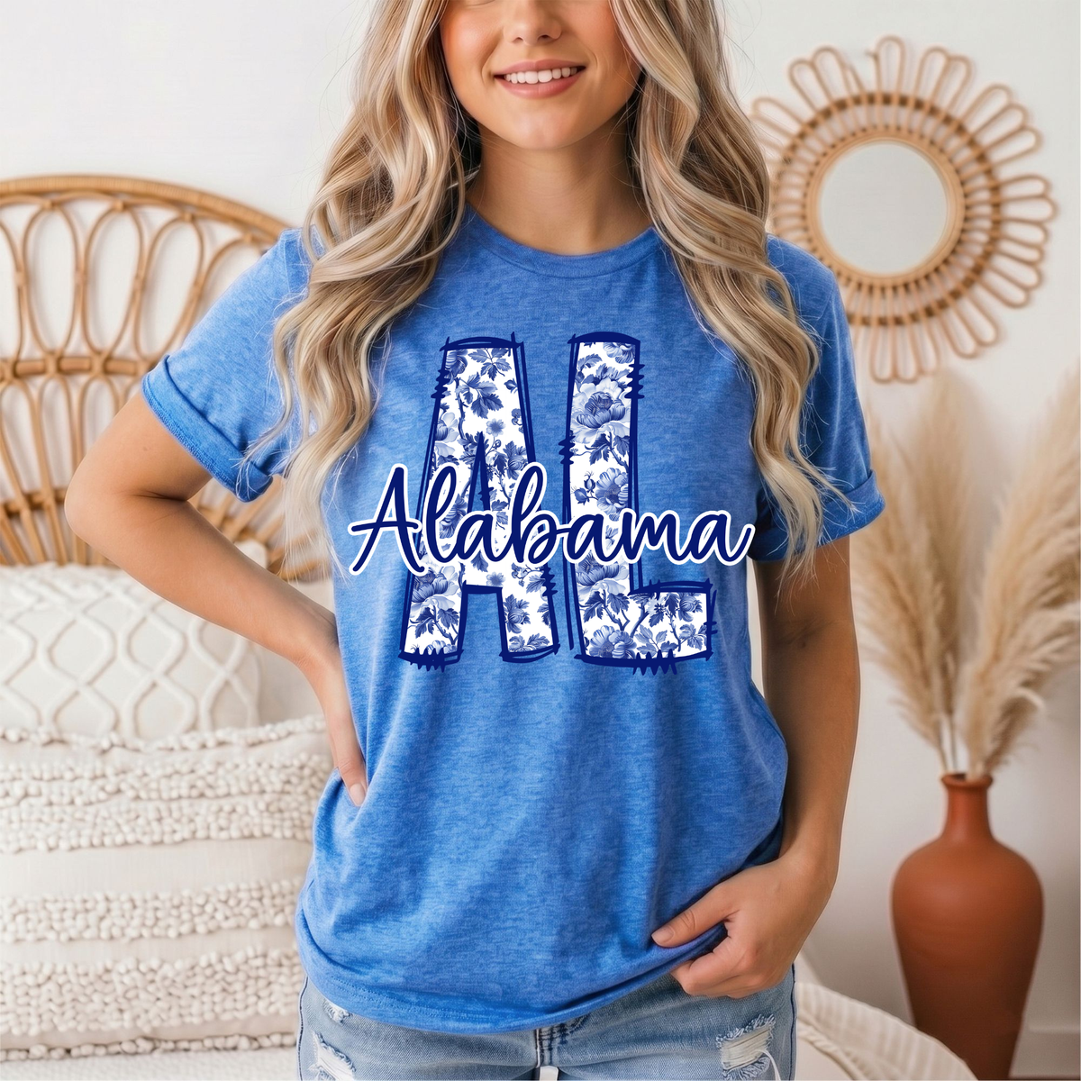 Alabama Blue Floral AL Graphic Tee