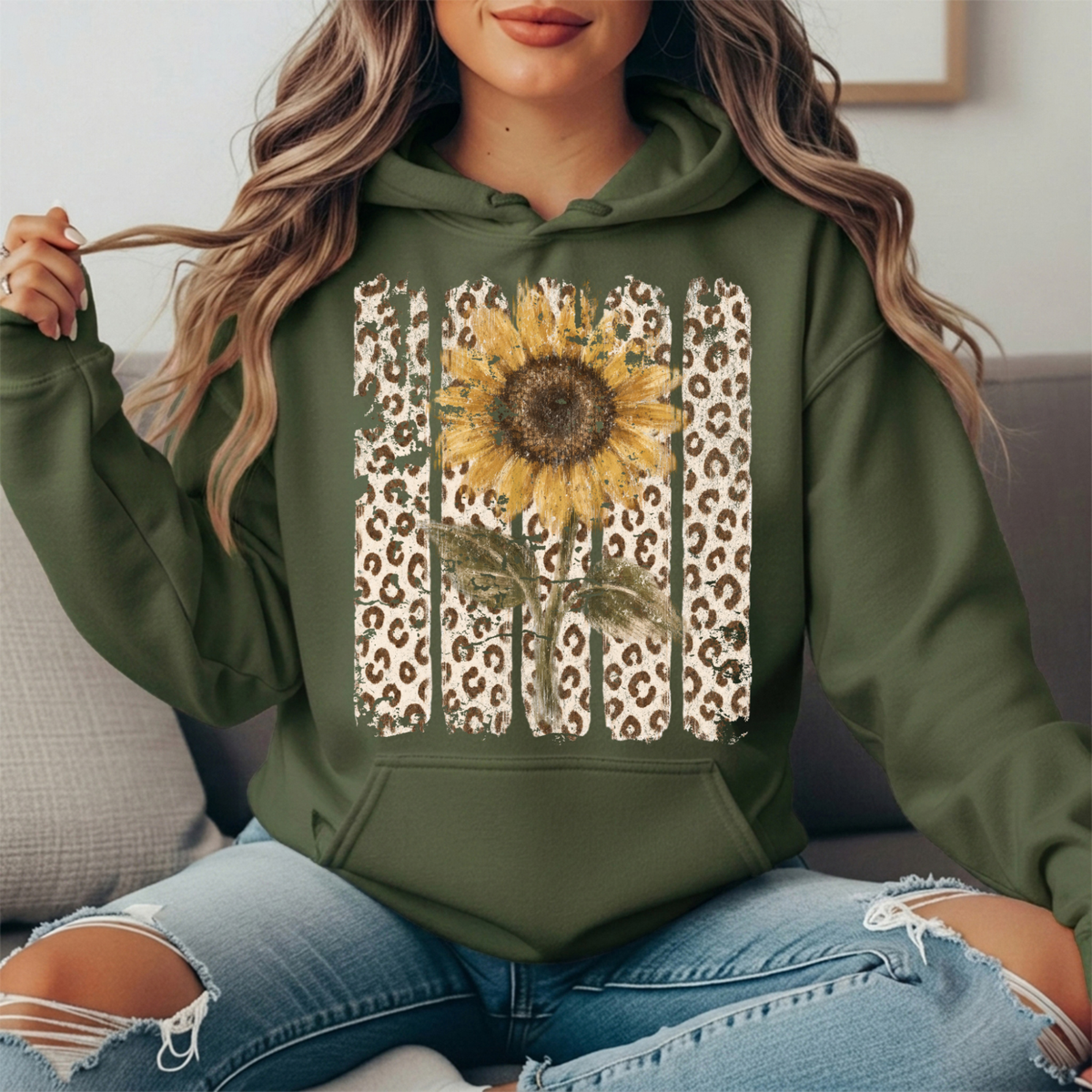 Sunflower Leopard Stripe Graphic Hoodie