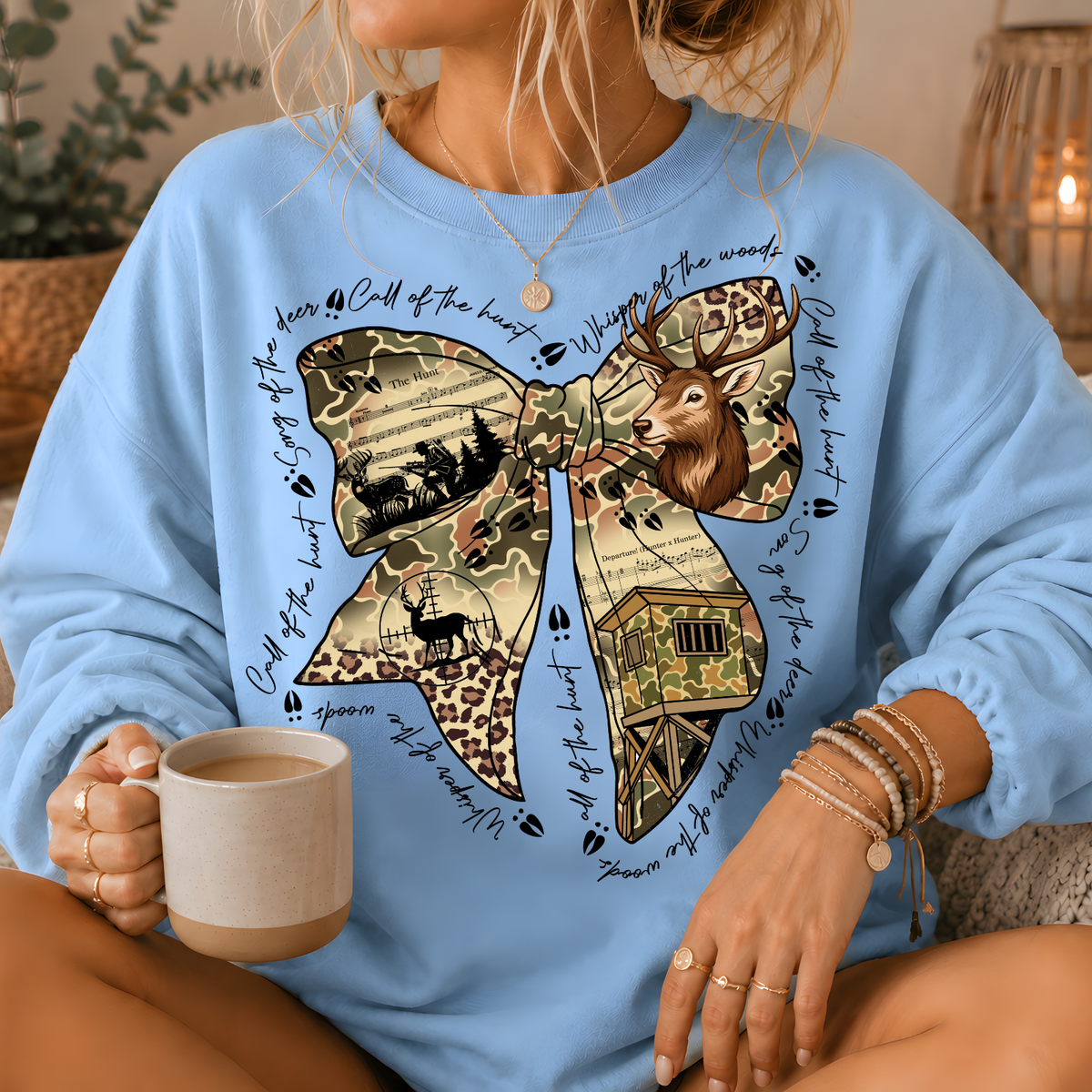Camo Deer Hunting Bow Crewneck Sweatshirt