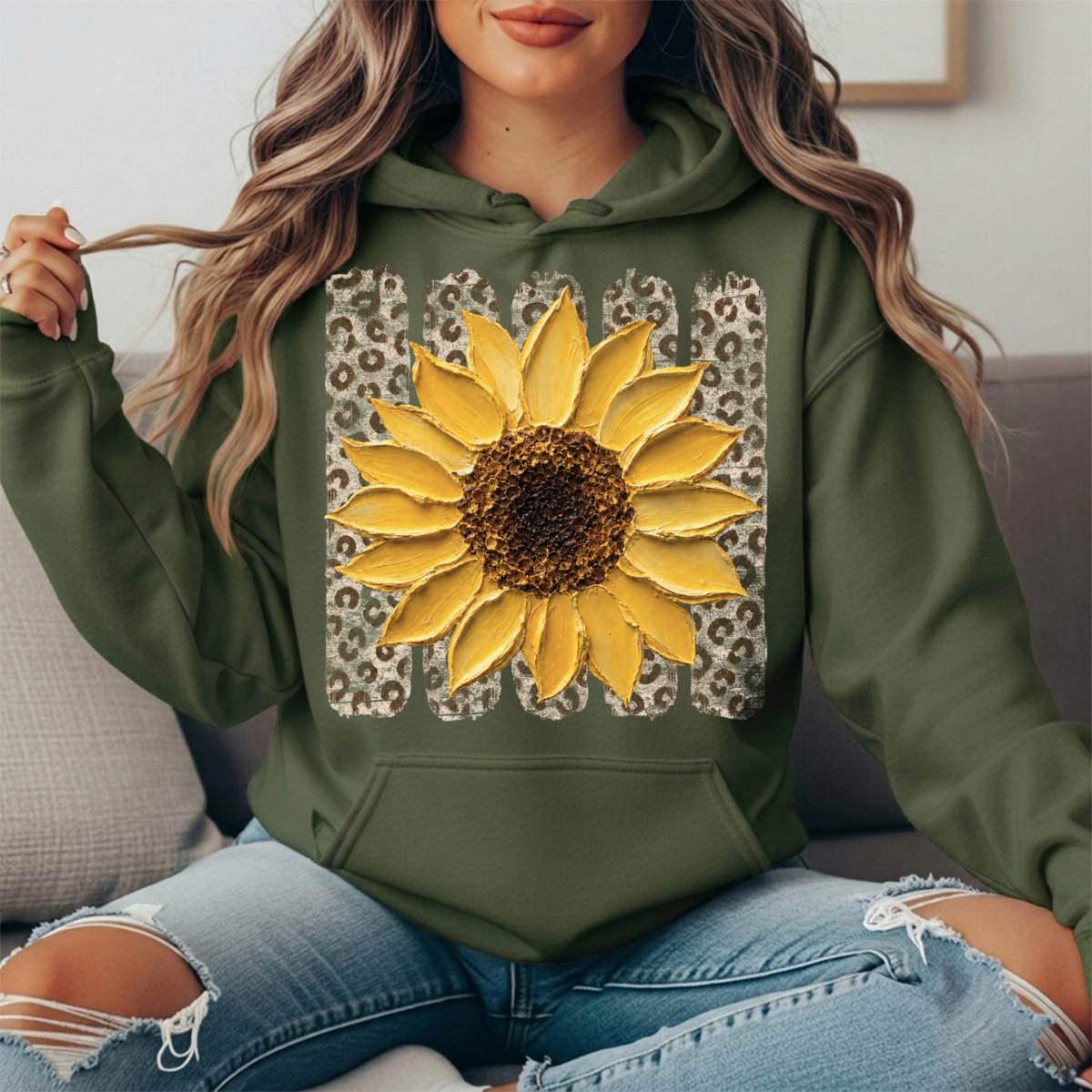 Sunflower Leopard Stripe Graphic Hoodie