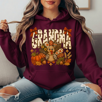 Grandma Thanksgiving Patchwork Turkey Bow Graphic Hoodie