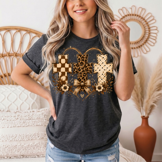 Christian Cross Trio Floral & Bow Graphic Tee