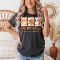 Fall for Jesus He Never Leaves Christian Graphic Tee